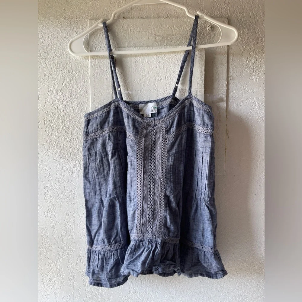 Anthropologie DRA Top Boho Size XS Sleeves Los Angeles Top Denim Beach​​​​​ - Picture 2 of 4